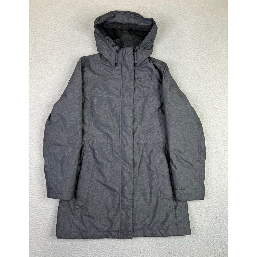 L.L.Bean Coat Womens XS Petite Gray Hooded Fleece Lined Parka Insulated Winter